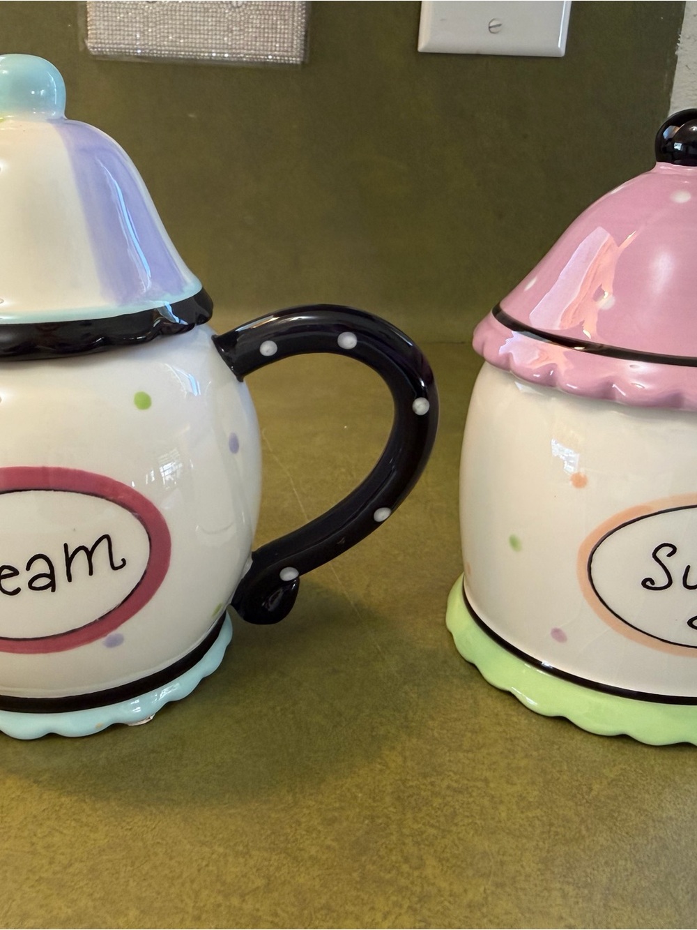 Ceramic Cream & Sugar Canisters – Pink, Black, Pastel Accent